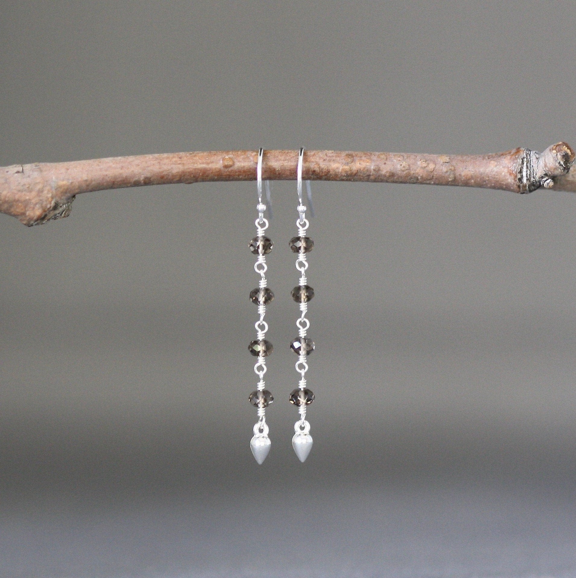Smokey Quartz Multi-Stone Drop Earrings with Bali Silver Accents