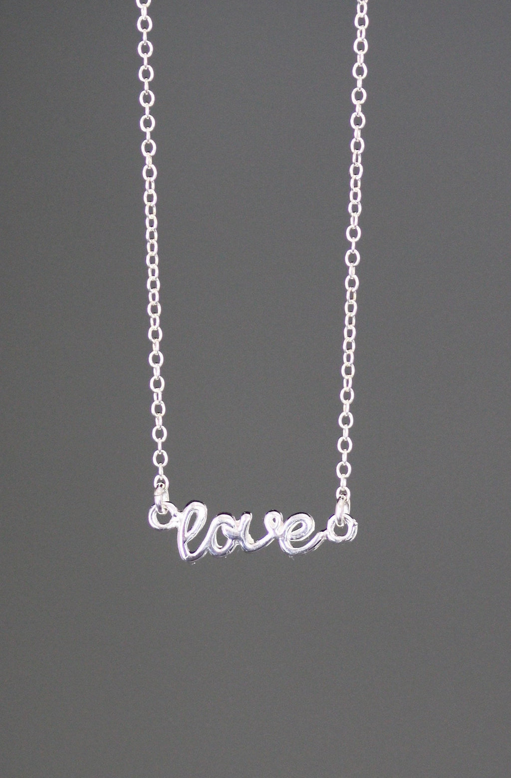 Sterling Silver Cursive Love Charm Pendant Necklace