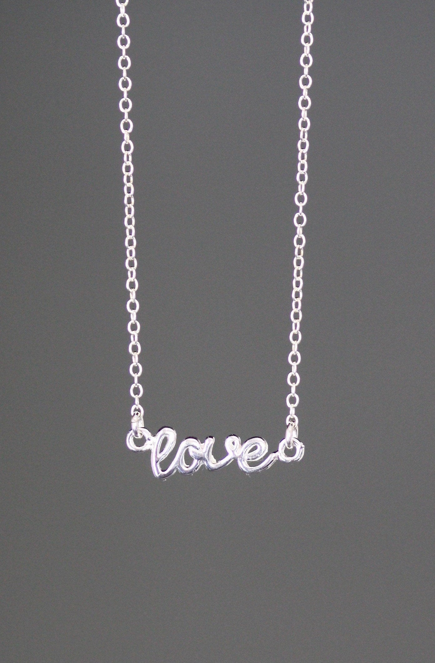 Sterling Silver Cursive Love Charm Pendant Necklace