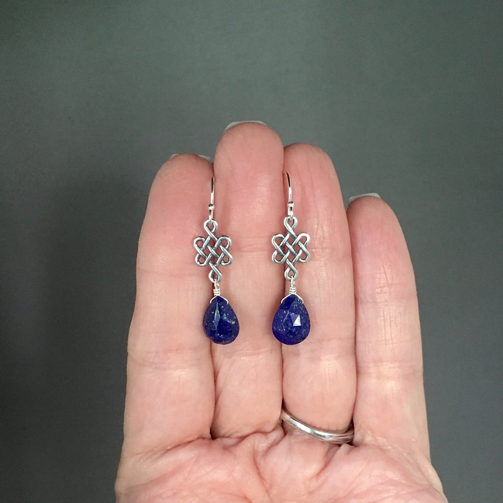 Lapis Lazuli Teardrop Earrings on Bali Sterling Silver Celtic Links