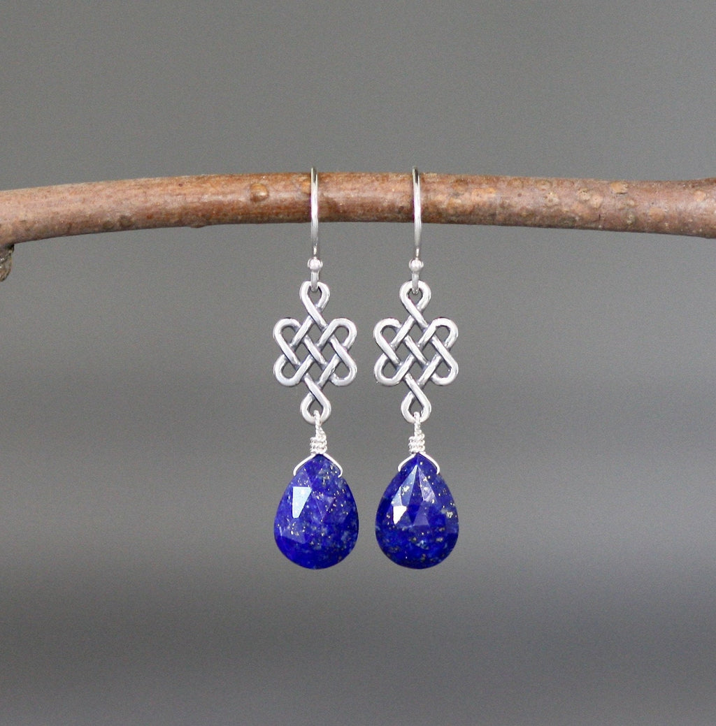 Lapis Lazuli Teardrop Earrings on Bali Sterling Silver Celtic Links
