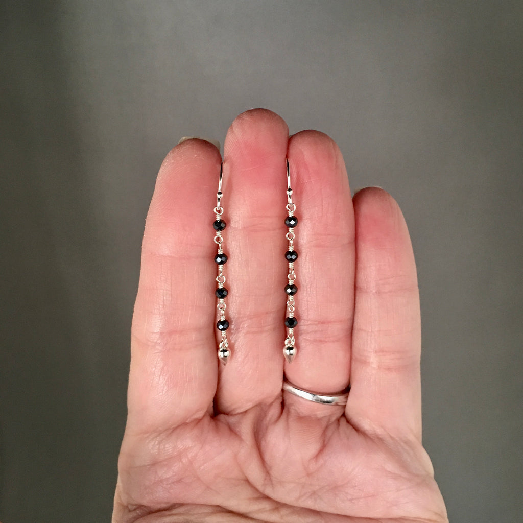 Gray Spinel and Sterling Silver Long Drop Earrings