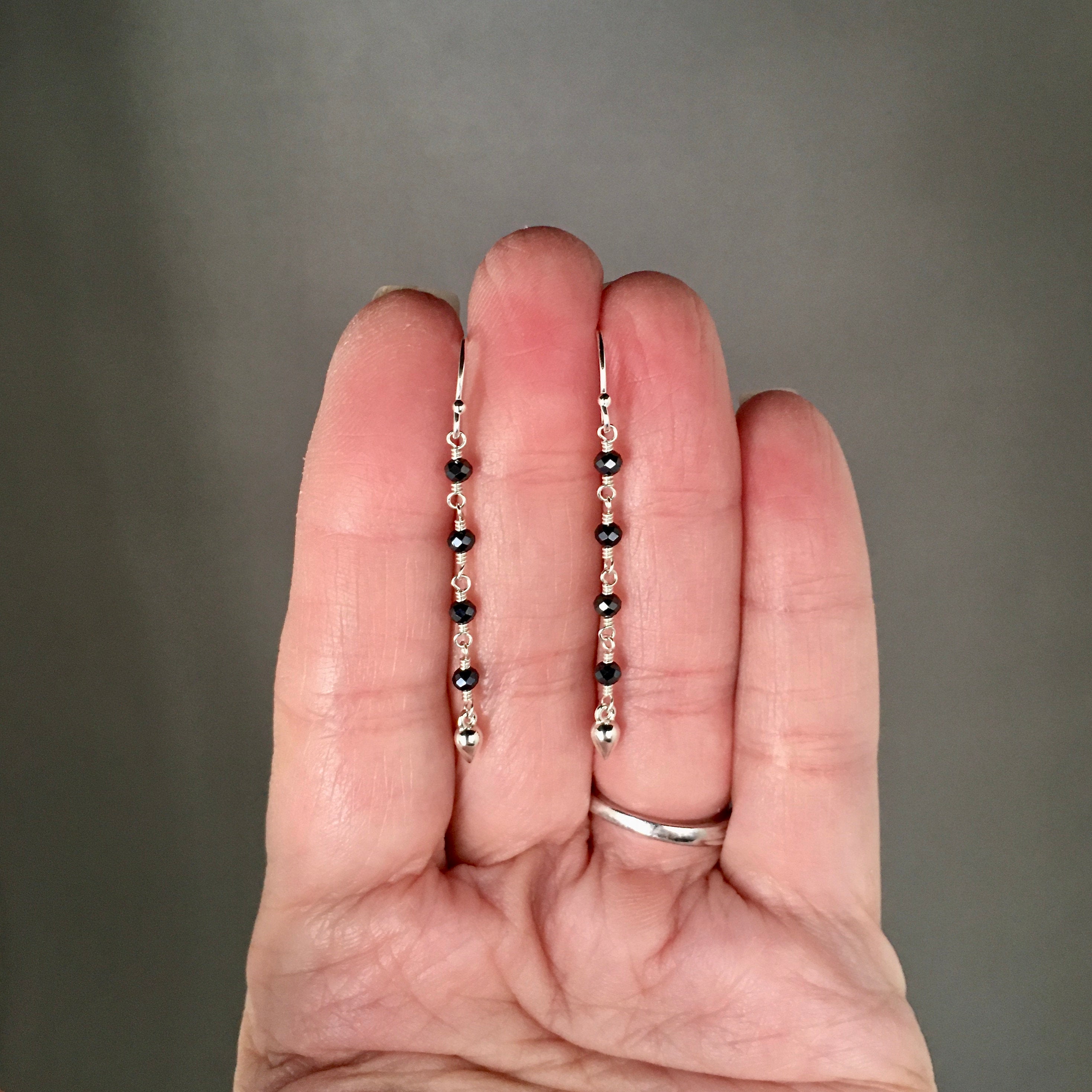 Gray Spinel and Sterling Silver Long Drop Earrings