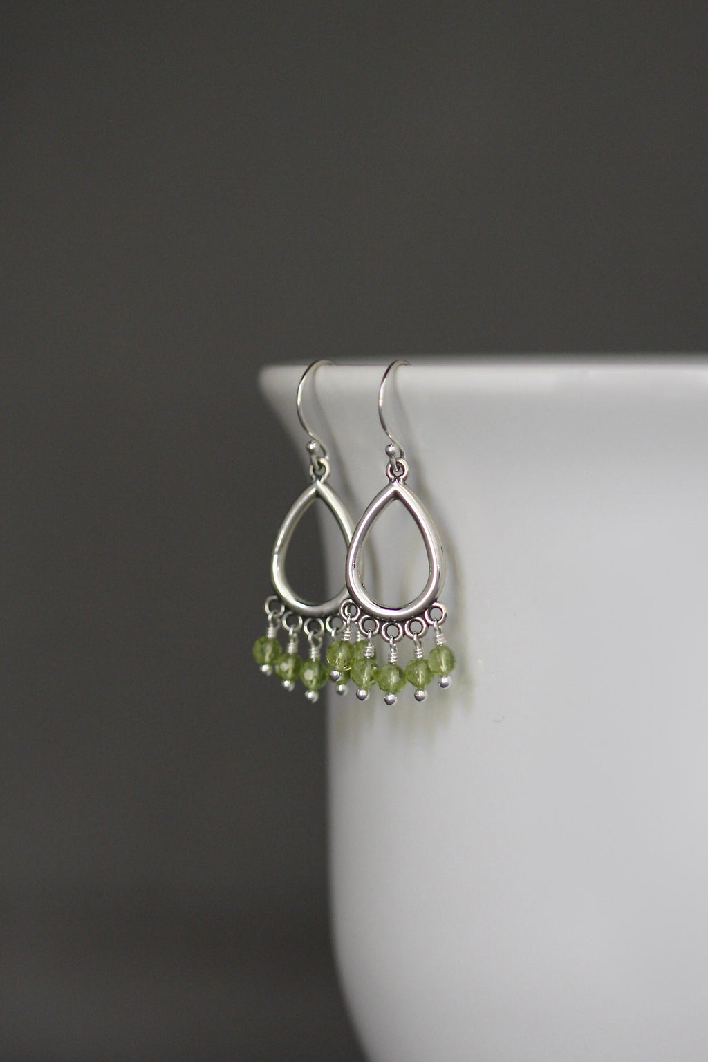Peridot Chandelier Earrings with Five Stones on Bali Sterling Silver Findings