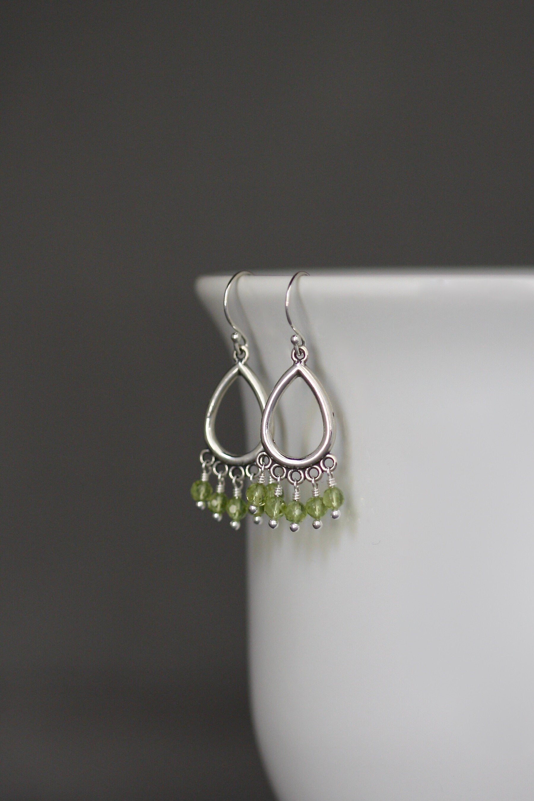 Peridot Chandelier Earrings with Five Stones on Bali Sterling Silver Findings