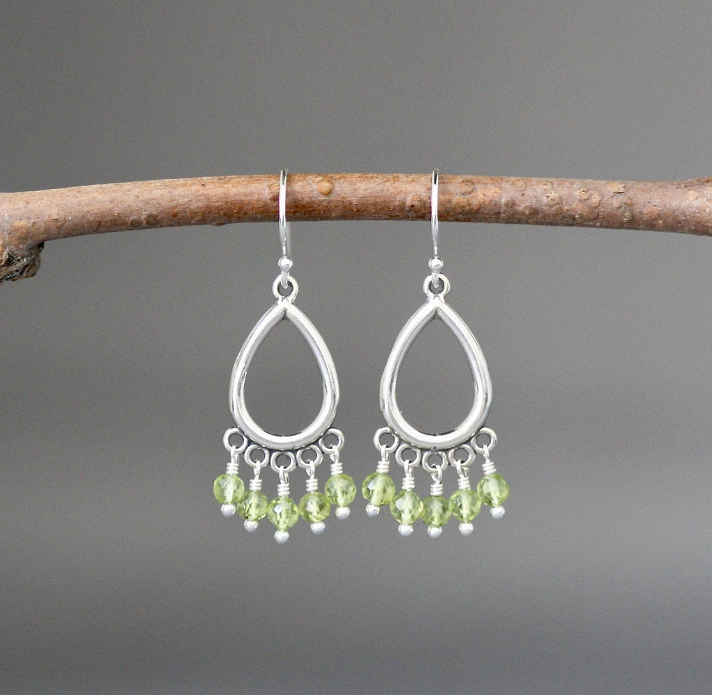Peridot Chandelier Earrings with Five Stones on Bali Sterling Silver Findings