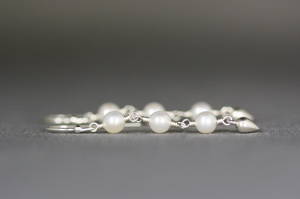 Freshwater Pearl and Bali Silver Teardrop Dangle Earrings