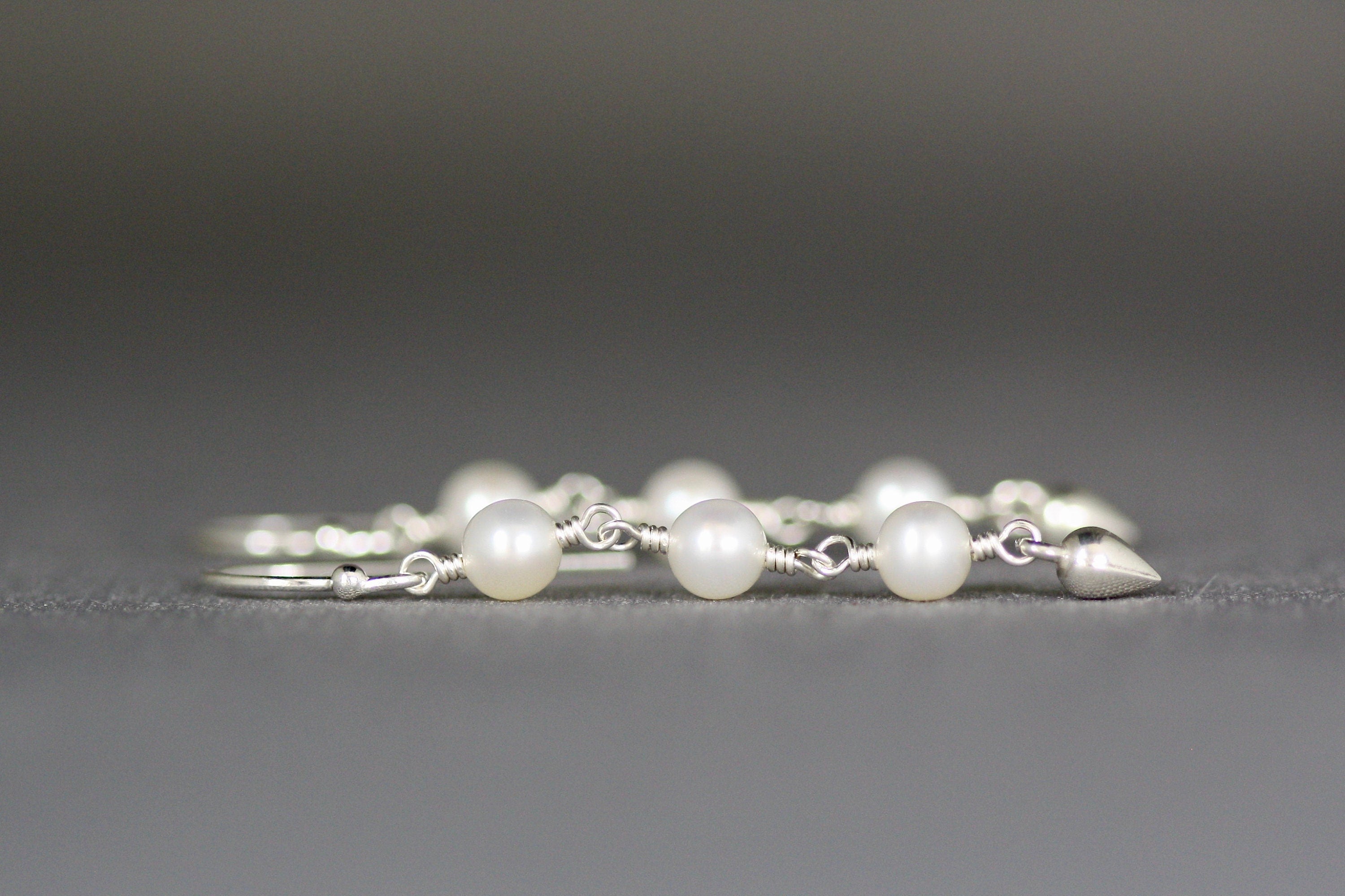 Freshwater Pearl and Bali Silver Teardrop Dangle Earrings