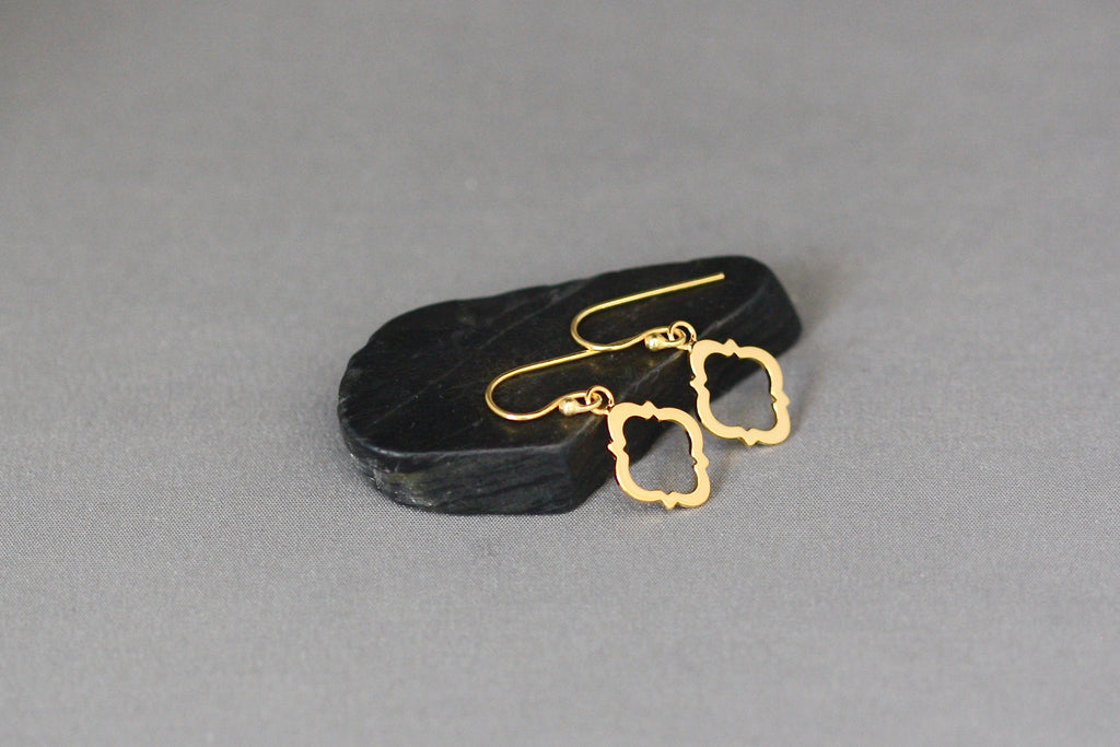 Shiny Gold Vermeil Frame Dangle Earrings