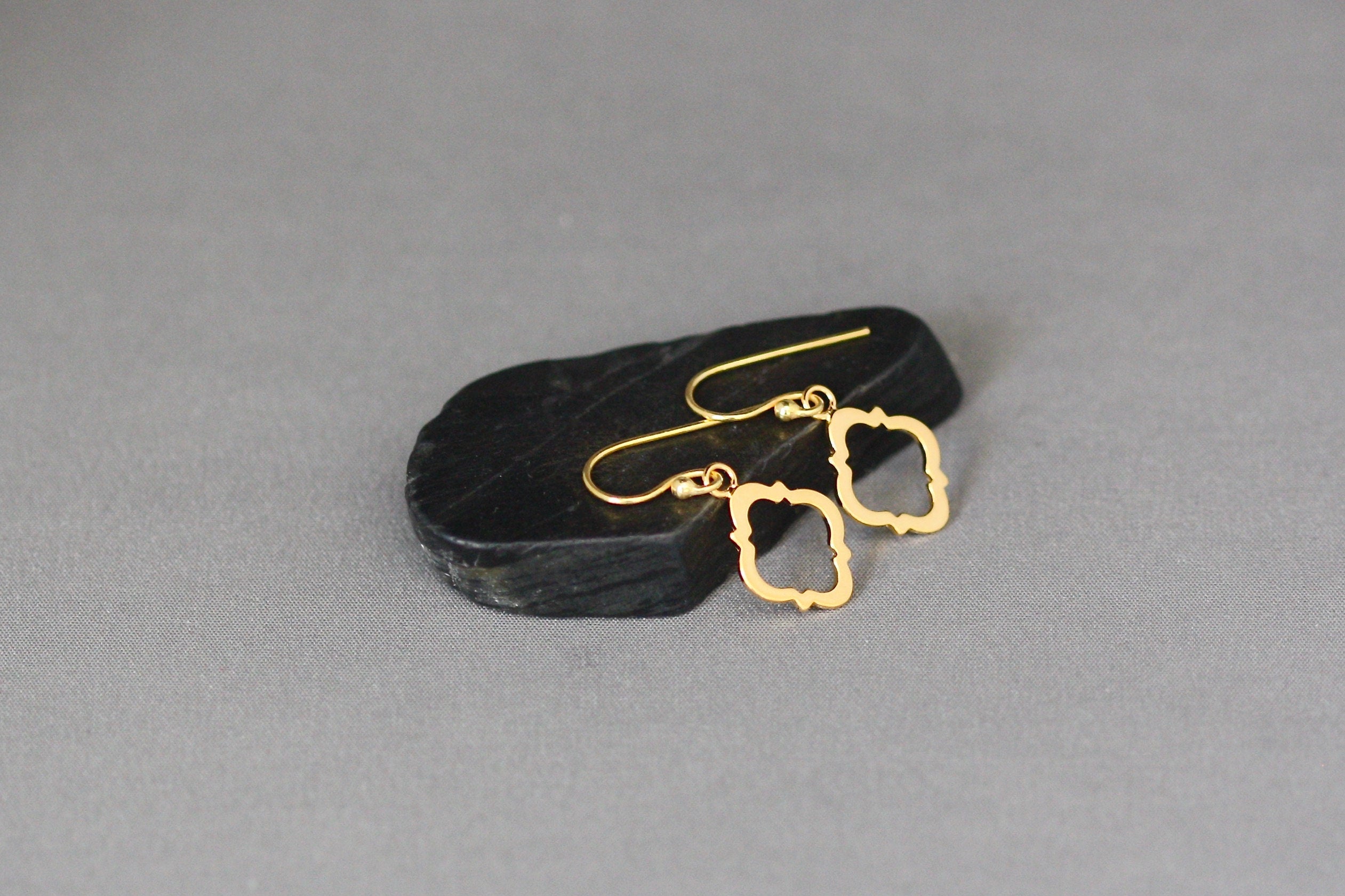 Shiny Gold Vermeil Frame Dangle Earrings