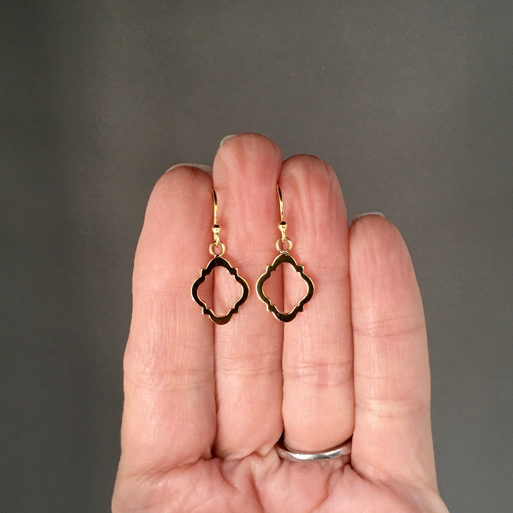 Shiny Gold Vermeil Frame Dangle Earrings