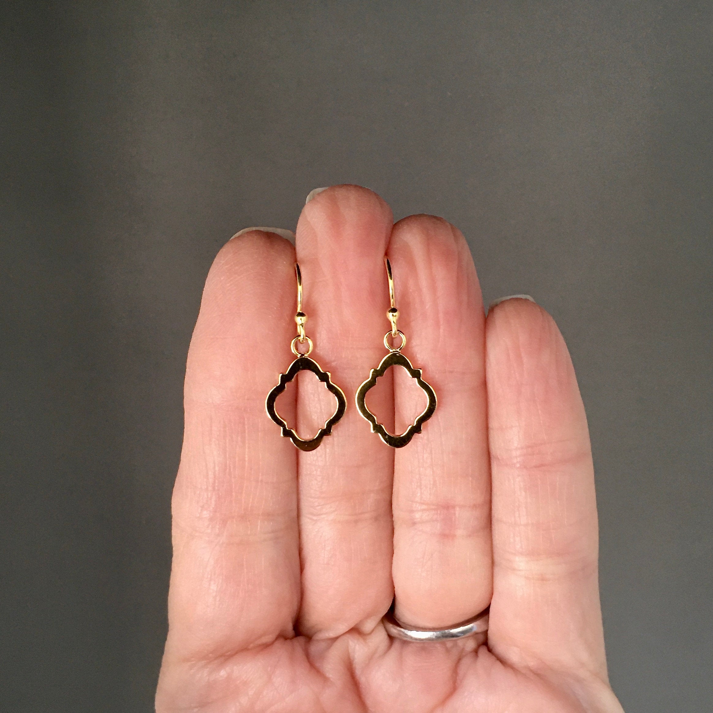Shiny Gold Vermeil Frame Dangle Earrings
