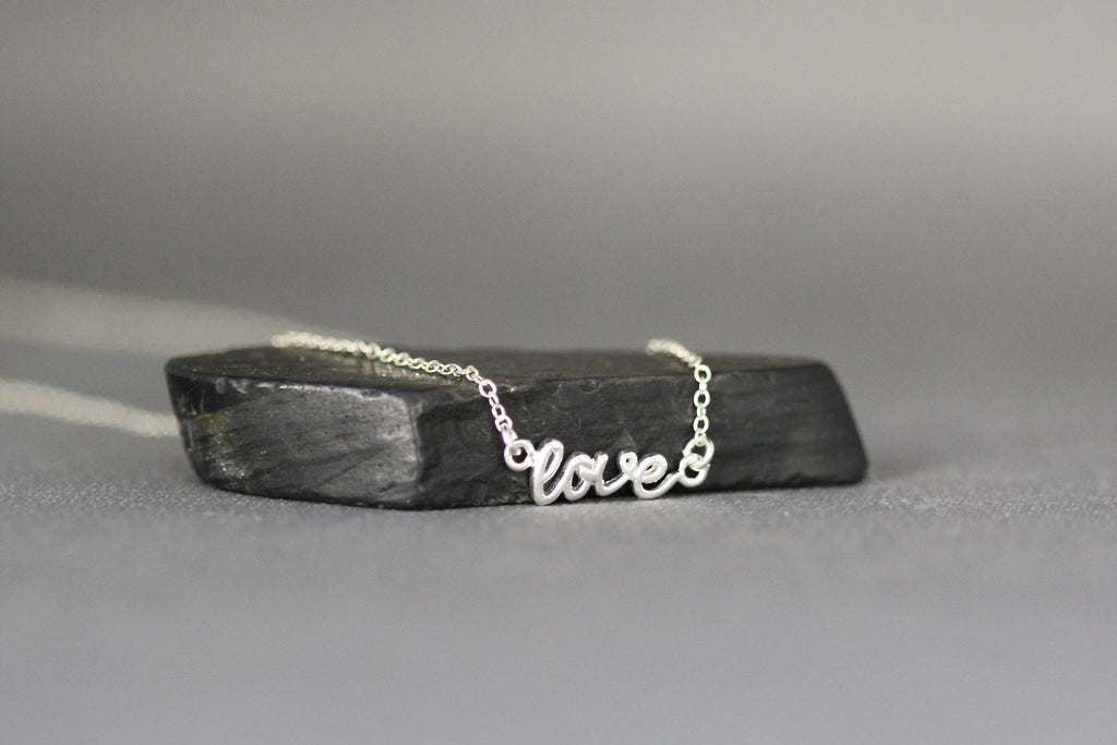 Sterling Silver Cursive Love Charm Pendant Necklace