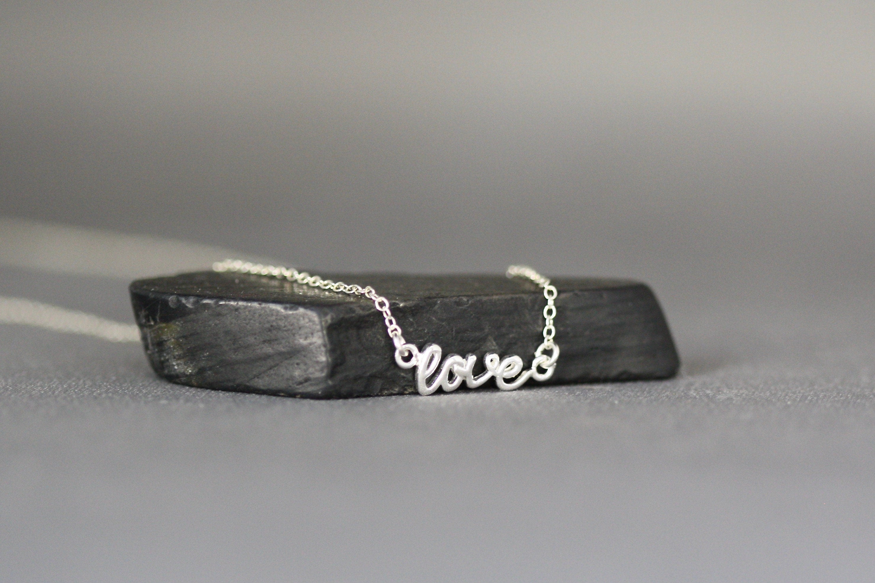 Sterling Silver Cursive Love Charm Pendant Necklace