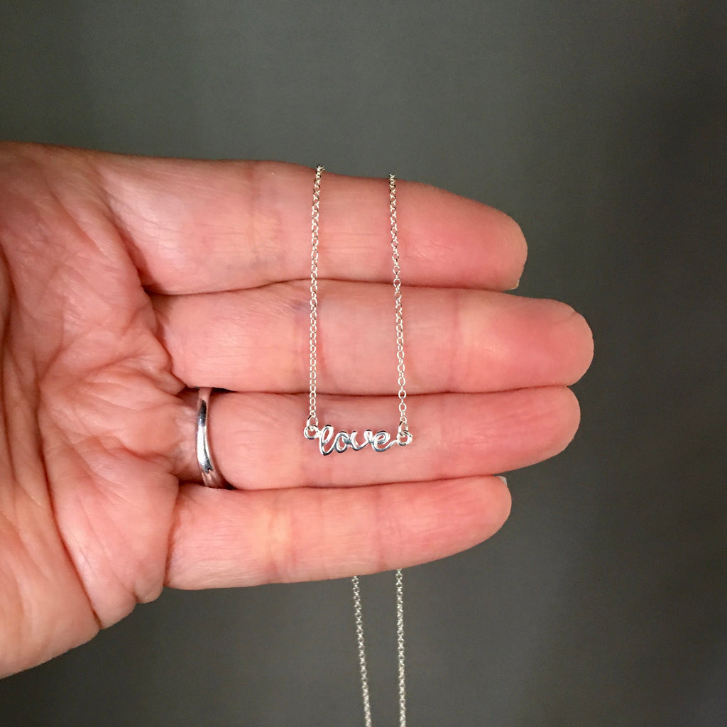 Sterling Silver Cursive Love Charm Pendant Necklace