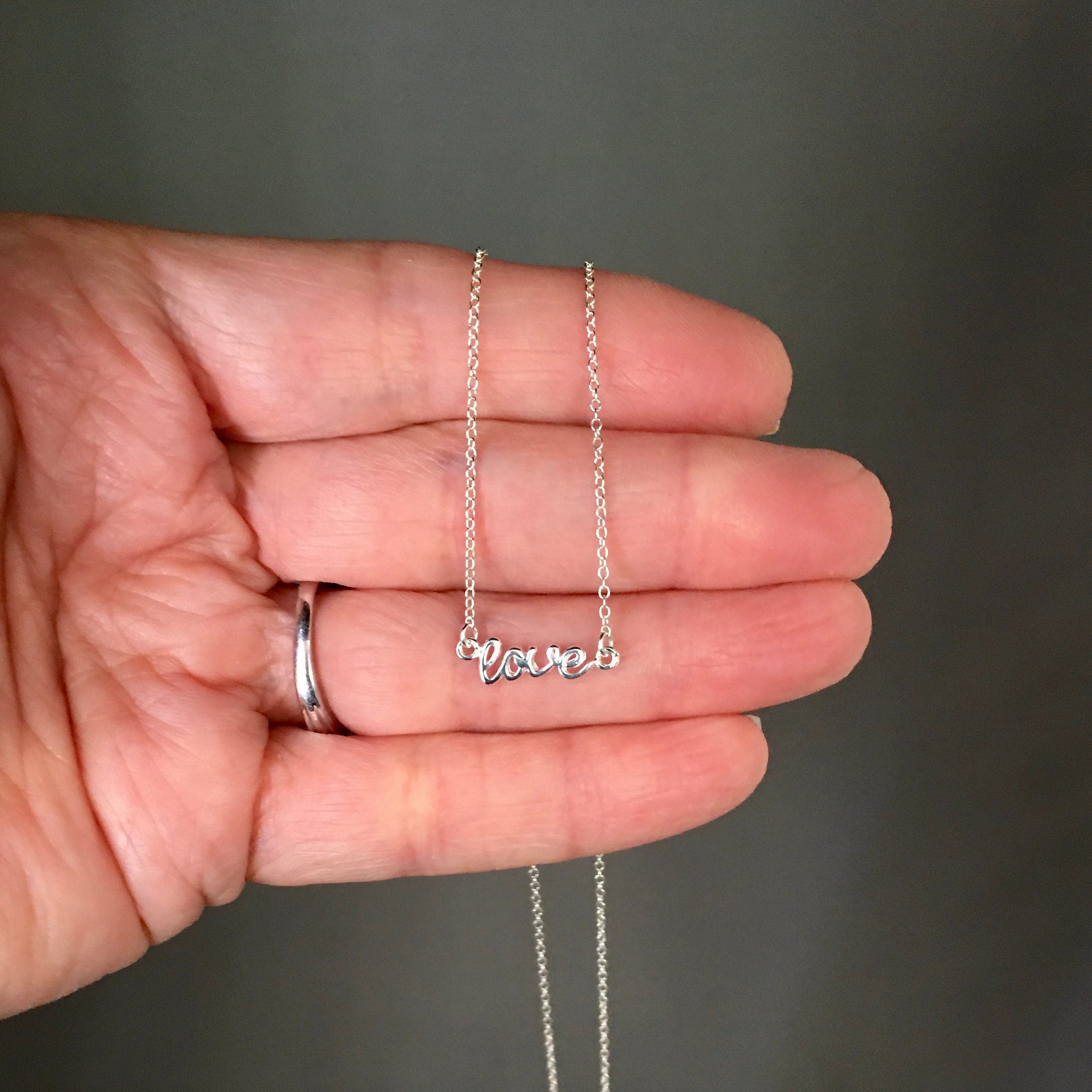 Sterling Silver Cursive Love Charm Pendant Necklace