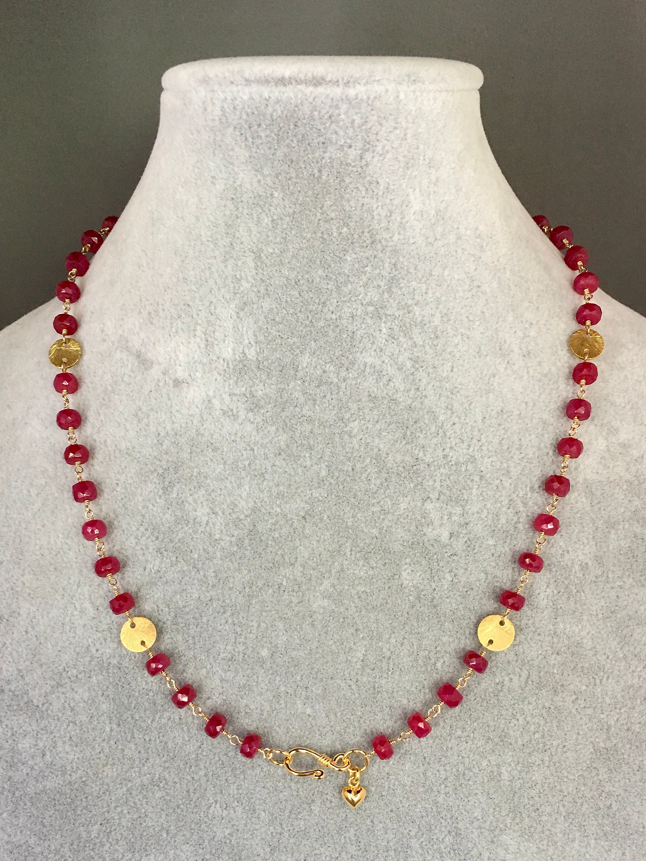 Ruby and Gold Vermeil Necklace and Earring Set