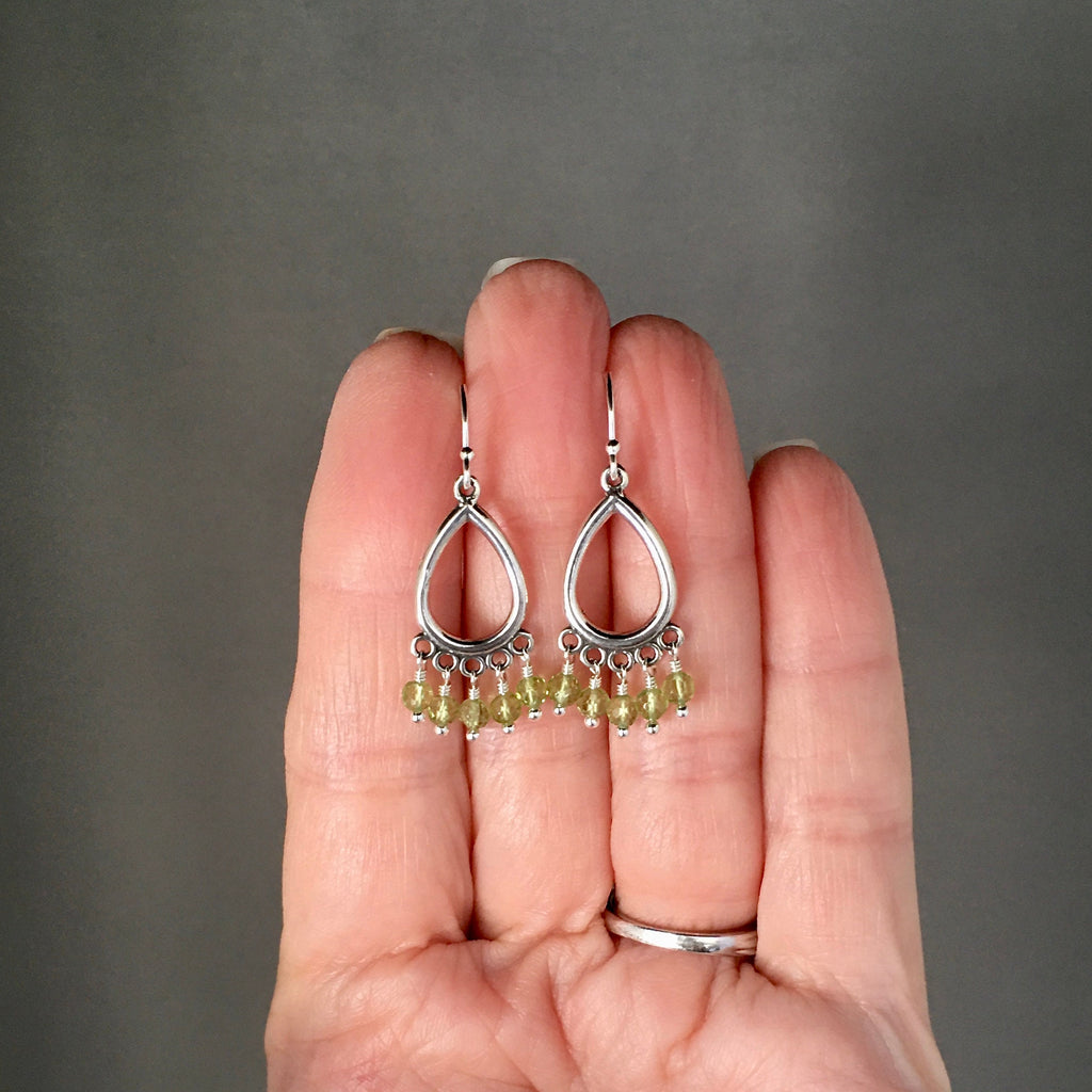 Peridot Chandelier Earrings with Five Stones on Bali Sterling Silver Findings