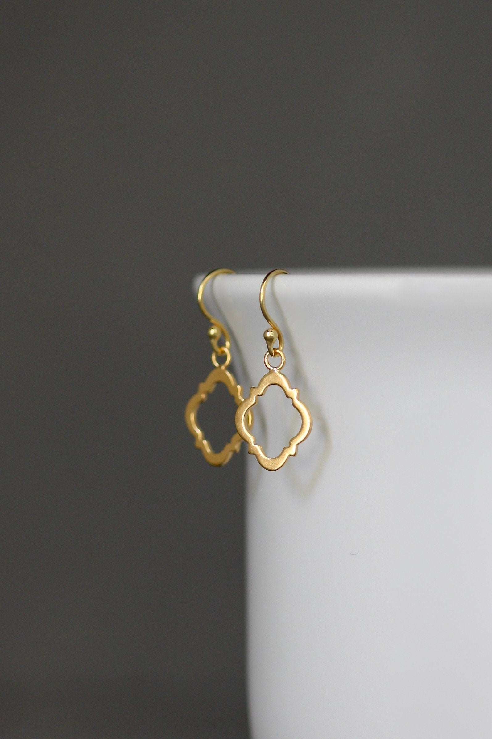 Shiny Gold Vermeil Frame Dangle Earrings