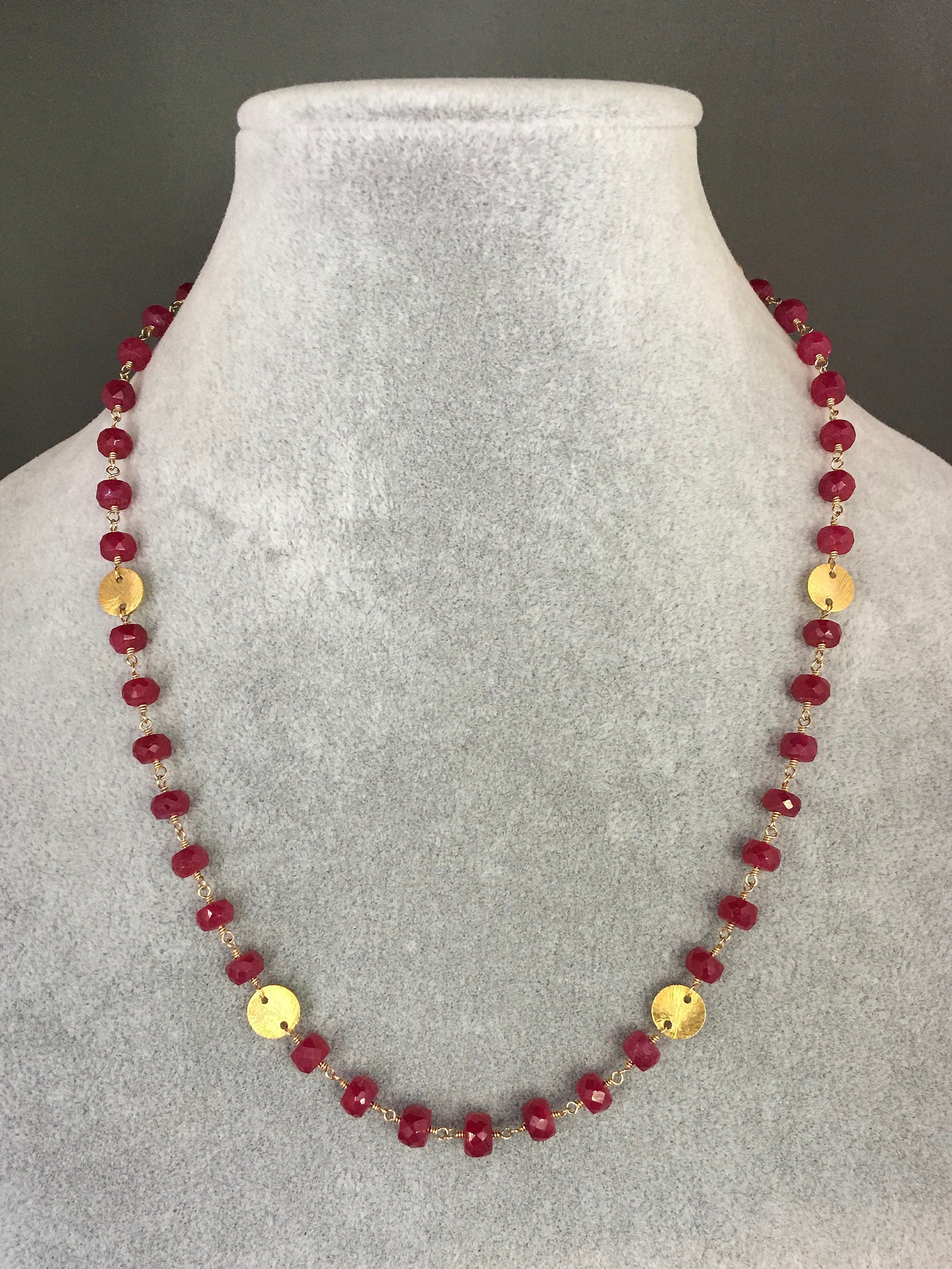 Ruby and Gold Vermeil Necklace and Earring Set