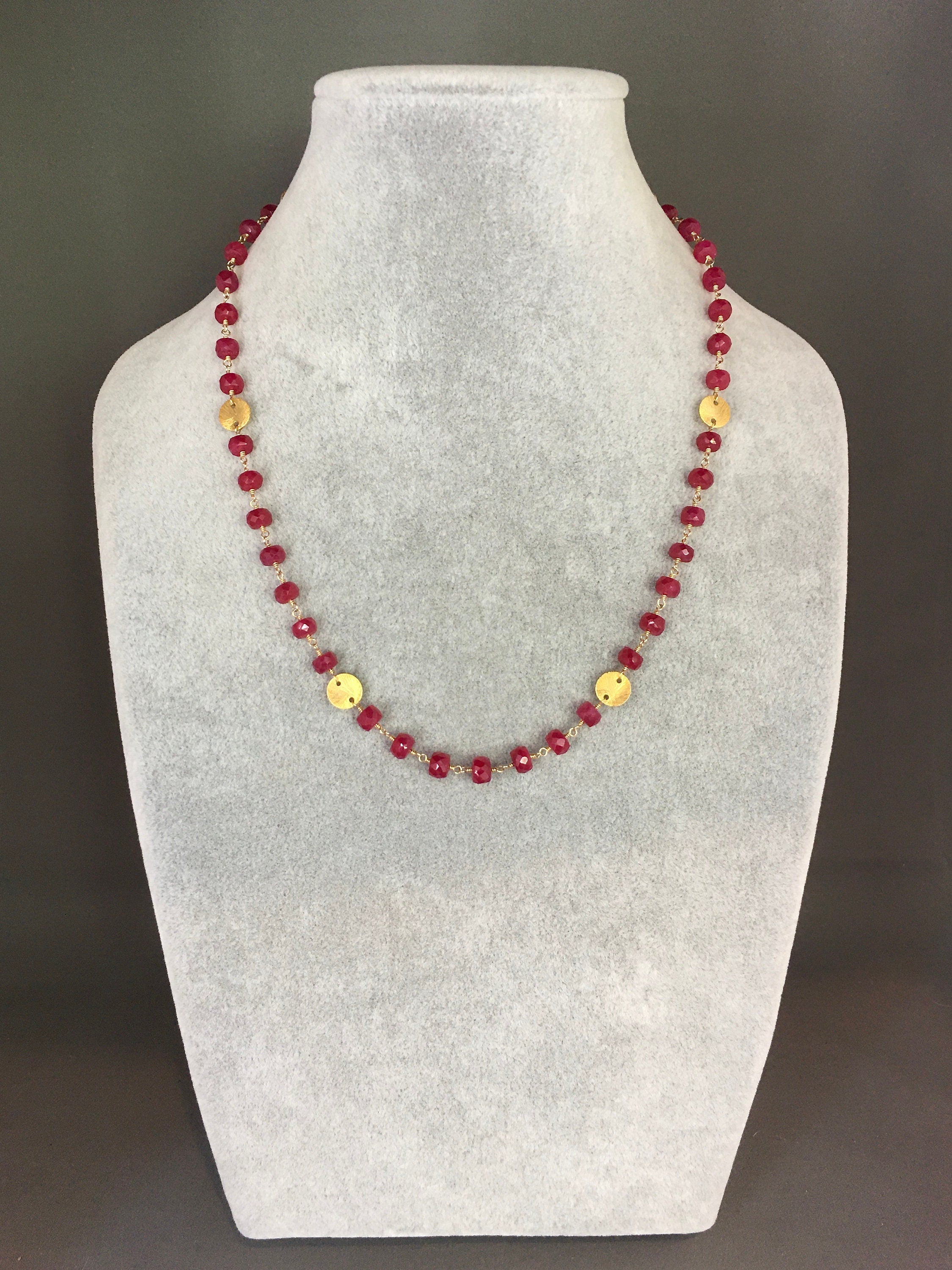 Ruby and Gold Vermeil Necklace and Earring Set