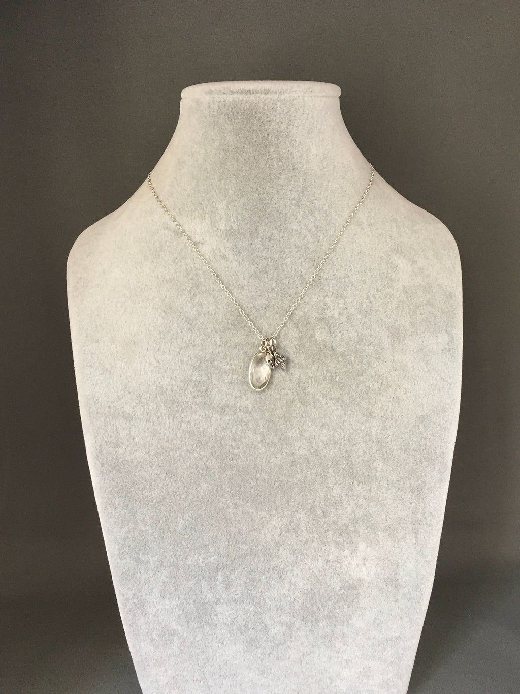 Quartz Crystal, Sand Dollar and Sea Shell Charm Necklace in Sterling Silver