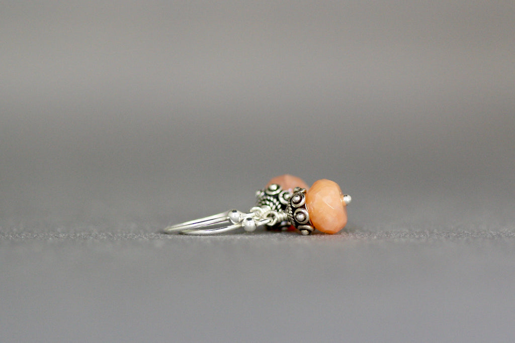 Botswana Carnelian Button Earrings with Bali Sterling Silver Caps