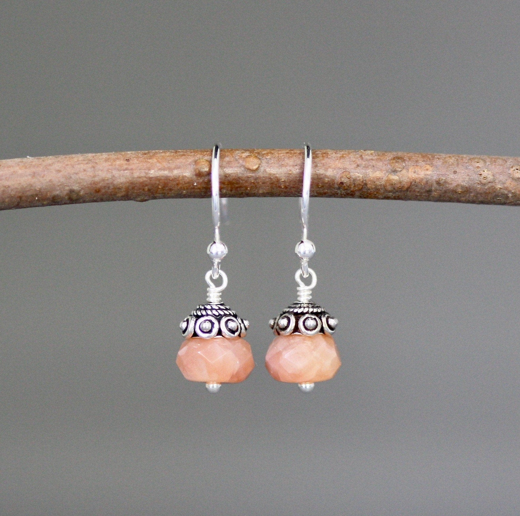 Botswana Carnelian Button Earrings with Bali Sterling Silver Caps