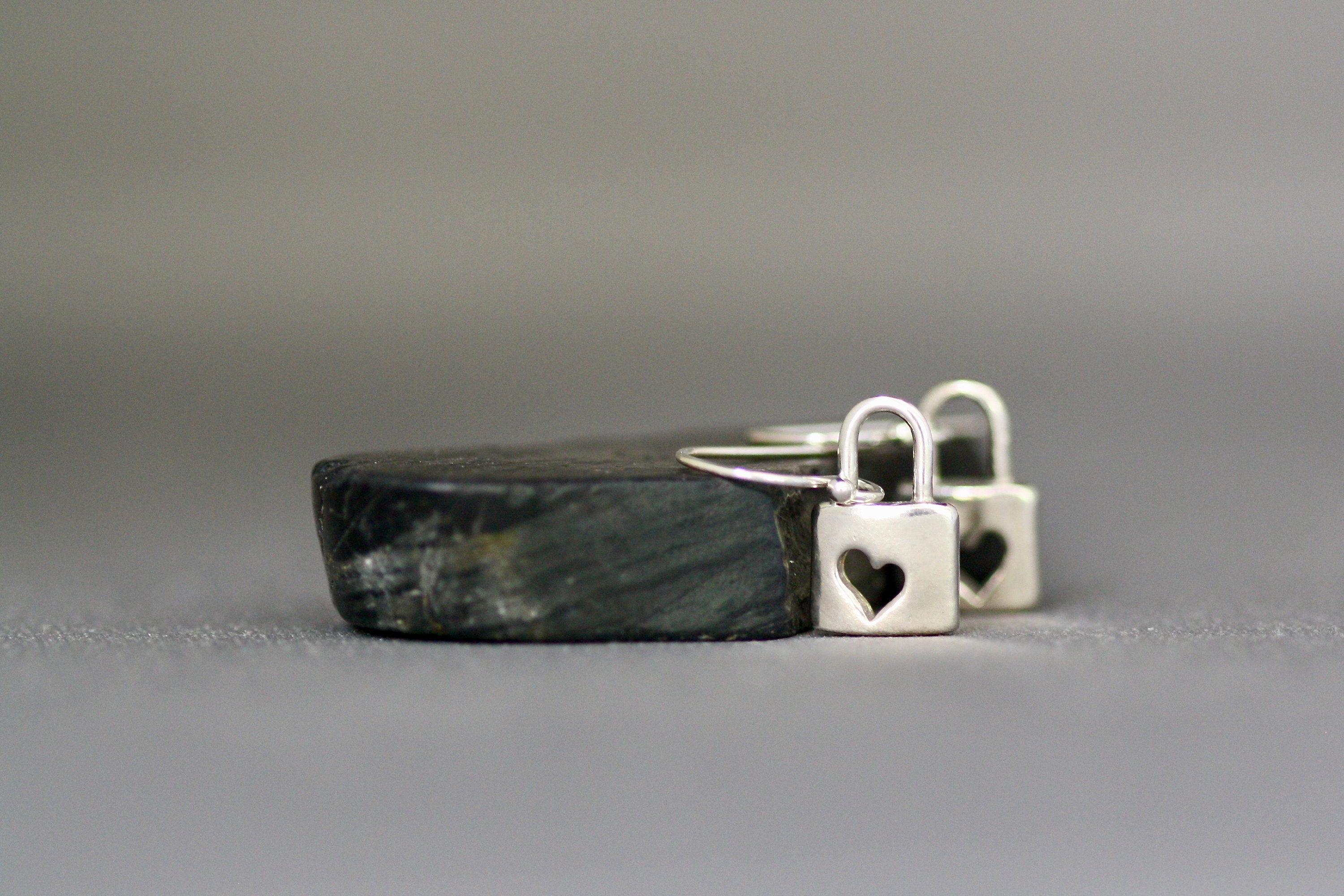 Sterling Silver Heart Cutout Padlock Charm Dangle Earrings