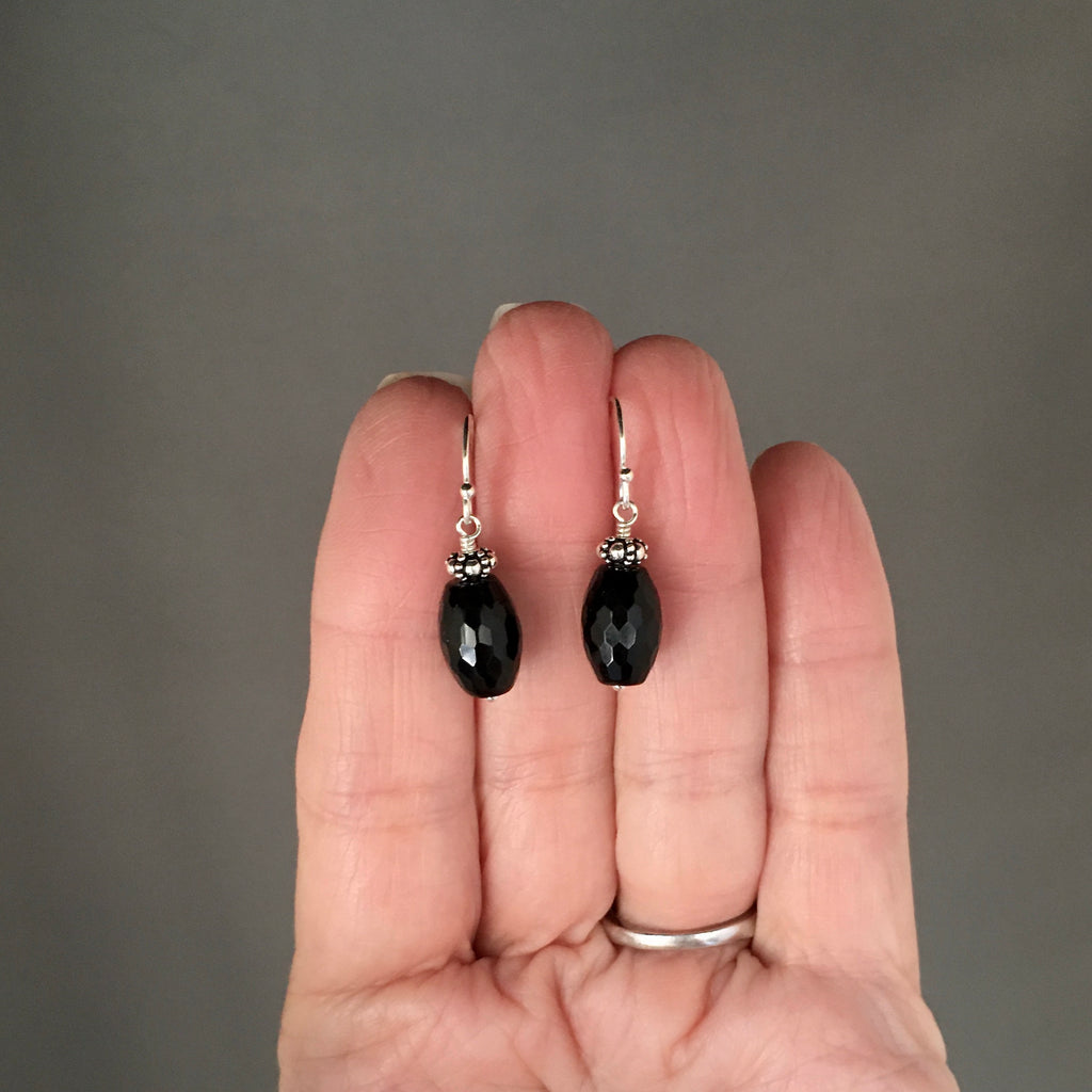 Black Onyx Barrel and Bali Sterling Silver Beaded Statement Necklace