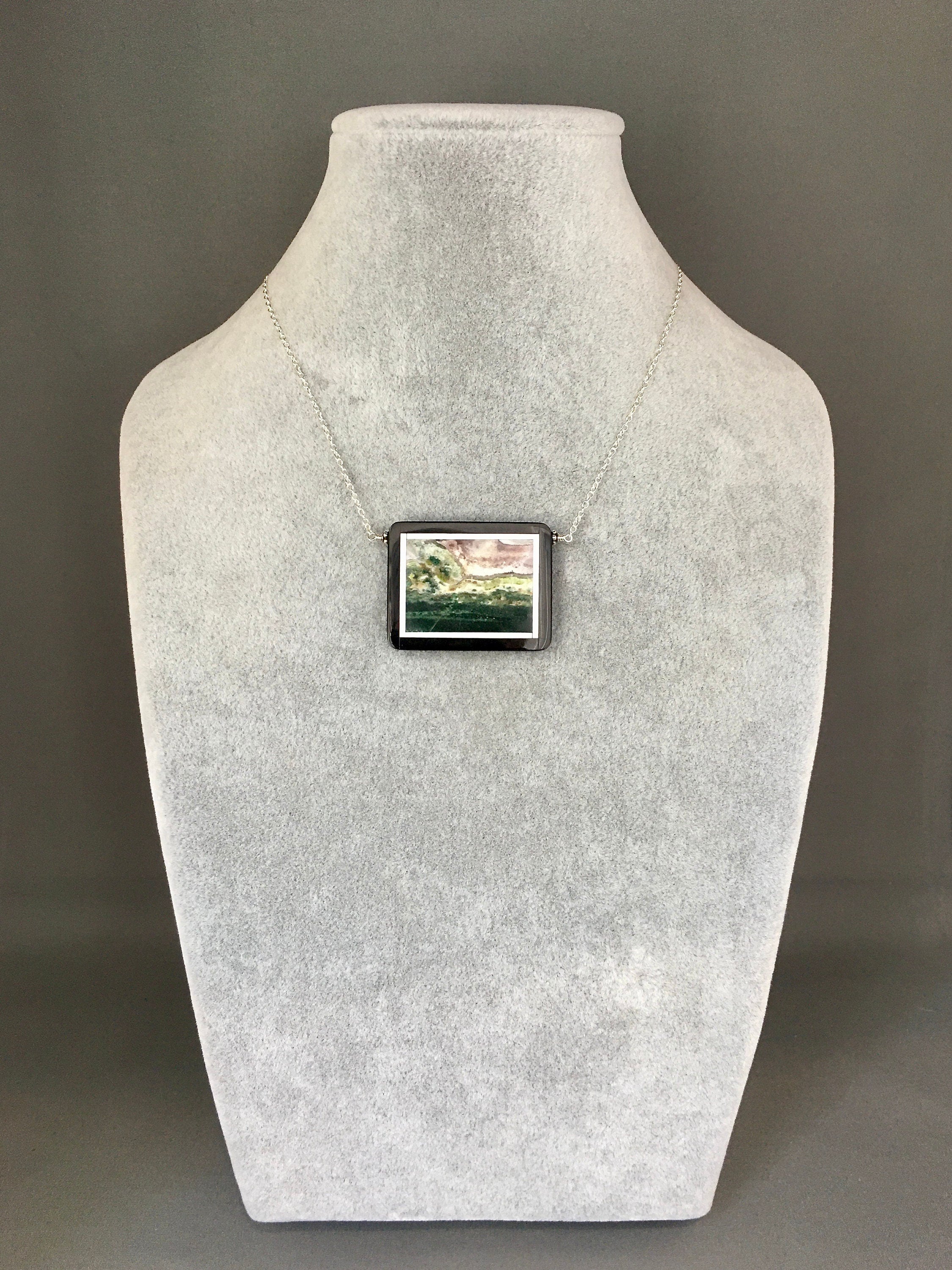 Picture Jasper and Black Onyx Framed Pendant Necklace in Sterling Silver