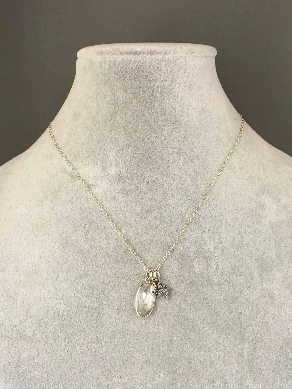 Quartz Crystal, Sand Dollar and Sea Shell Charm Necklace in Sterling Silver