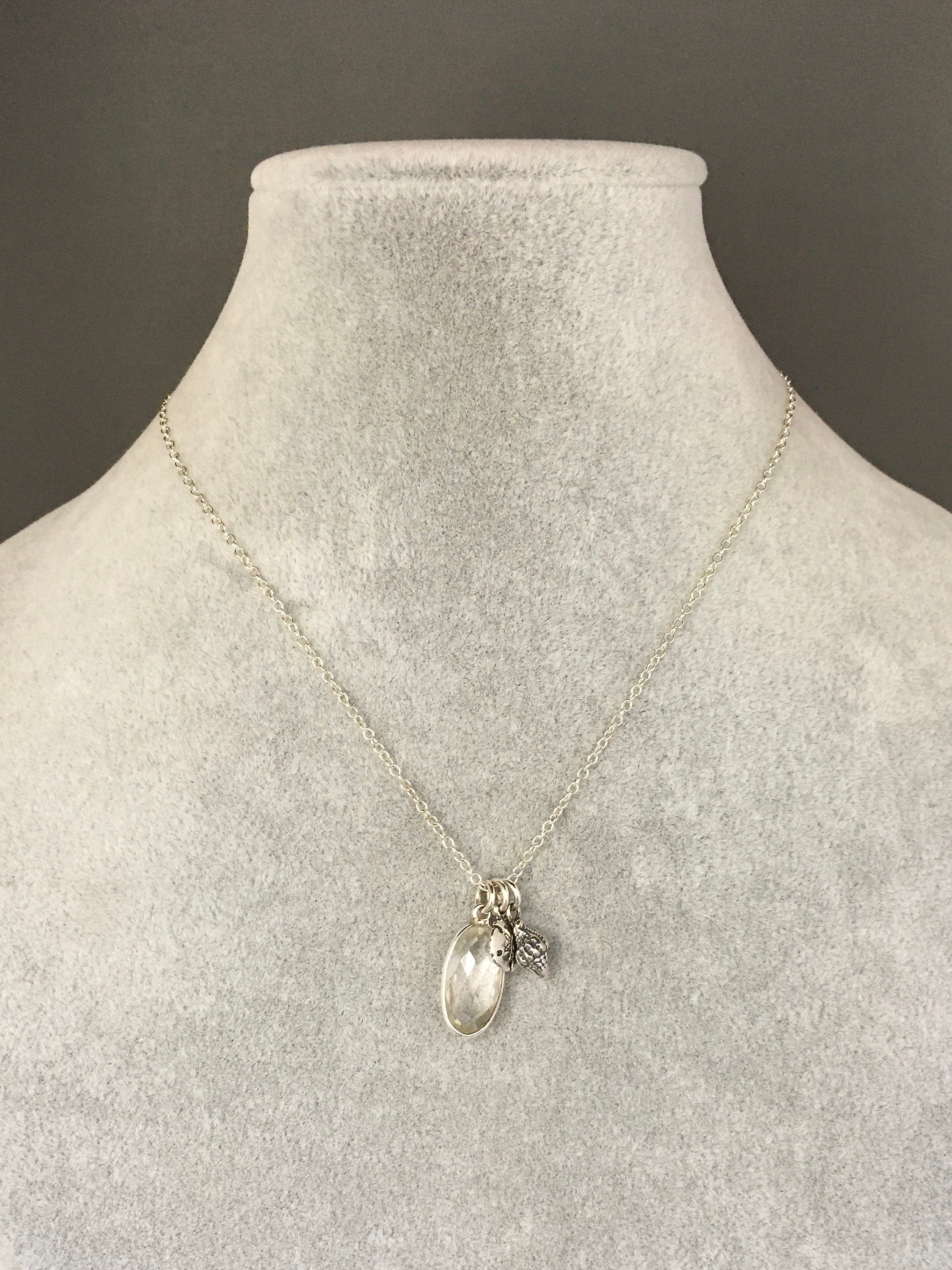 Quartz Crystal, Sand Dollar and Sea Shell Charm Necklace in Sterling Silver