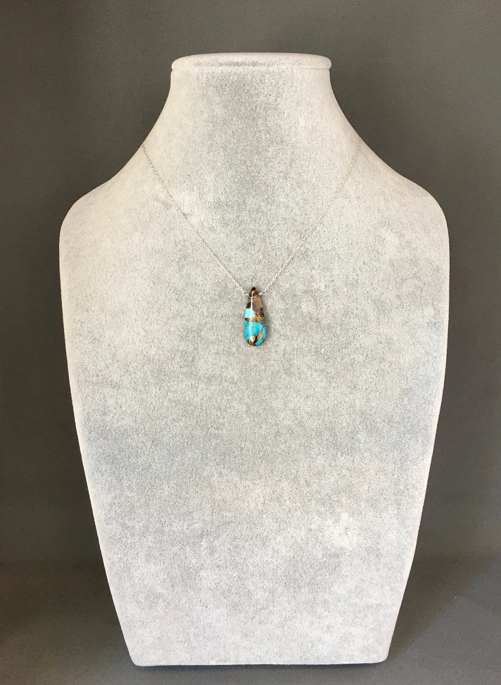 Copper Turquoise Teardrop Pendant on a Sterling Silver Chain