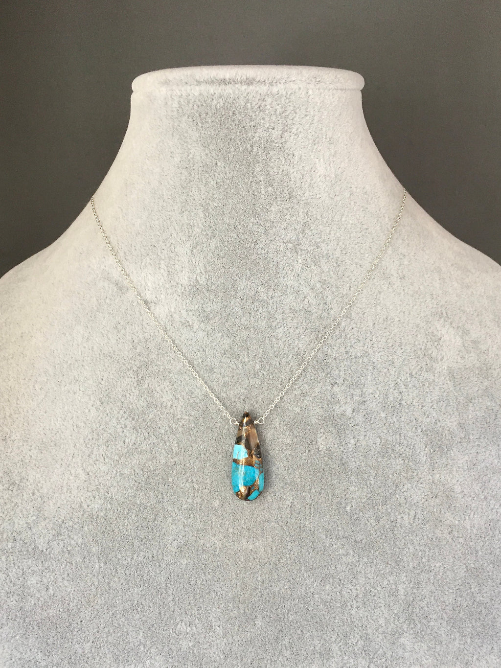 Copper Turquoise Teardrop Pendant on a Sterling Silver Chain