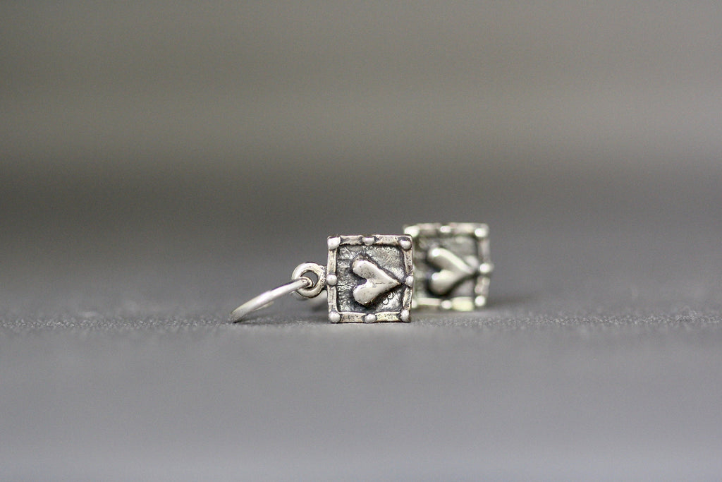 Bali Sterling Silver Heart Charm Earrings on Delicate Post Hoops