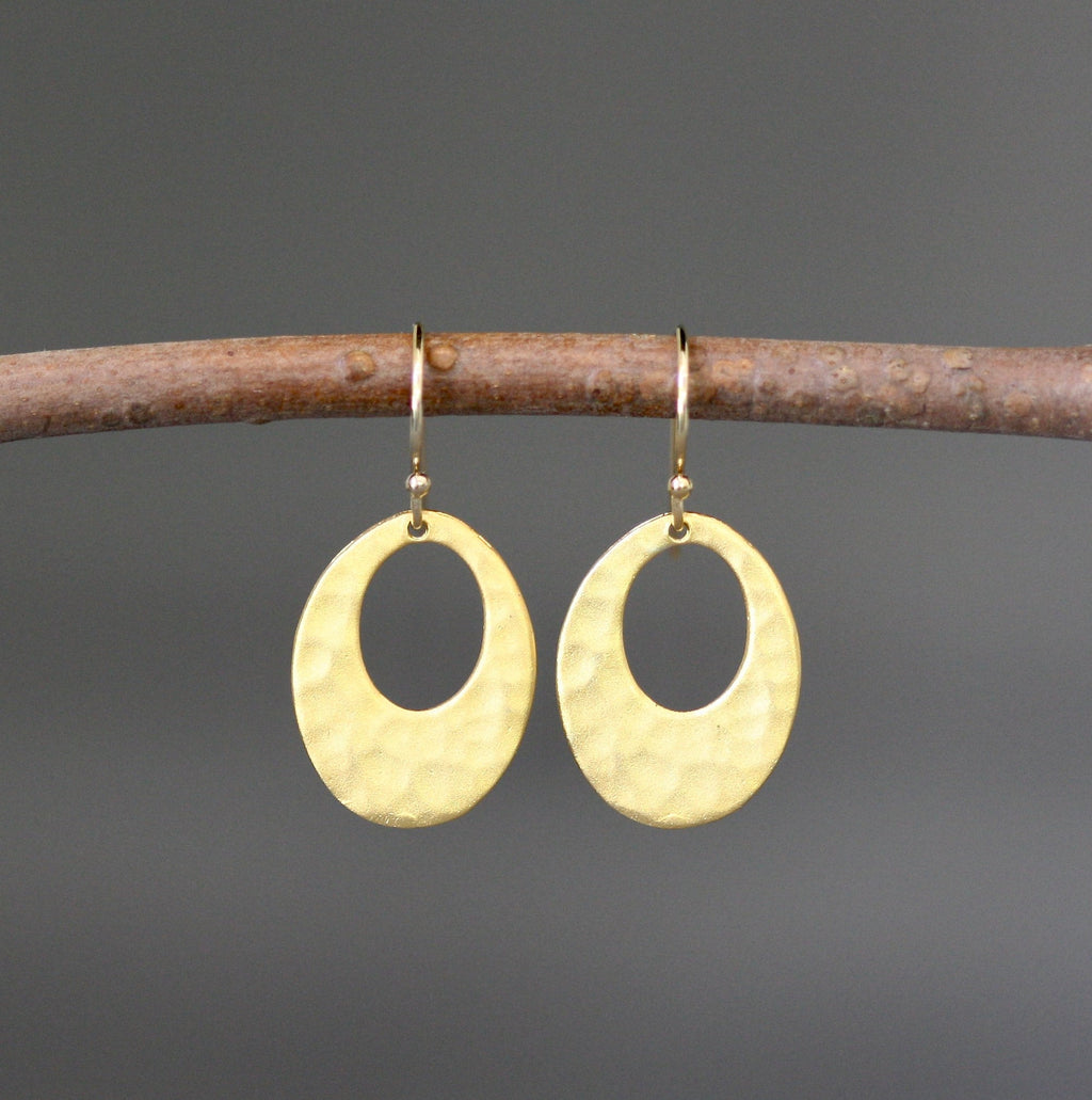 Hammered Matte Gold Vermeil Oval Cutout Dangle Earrings