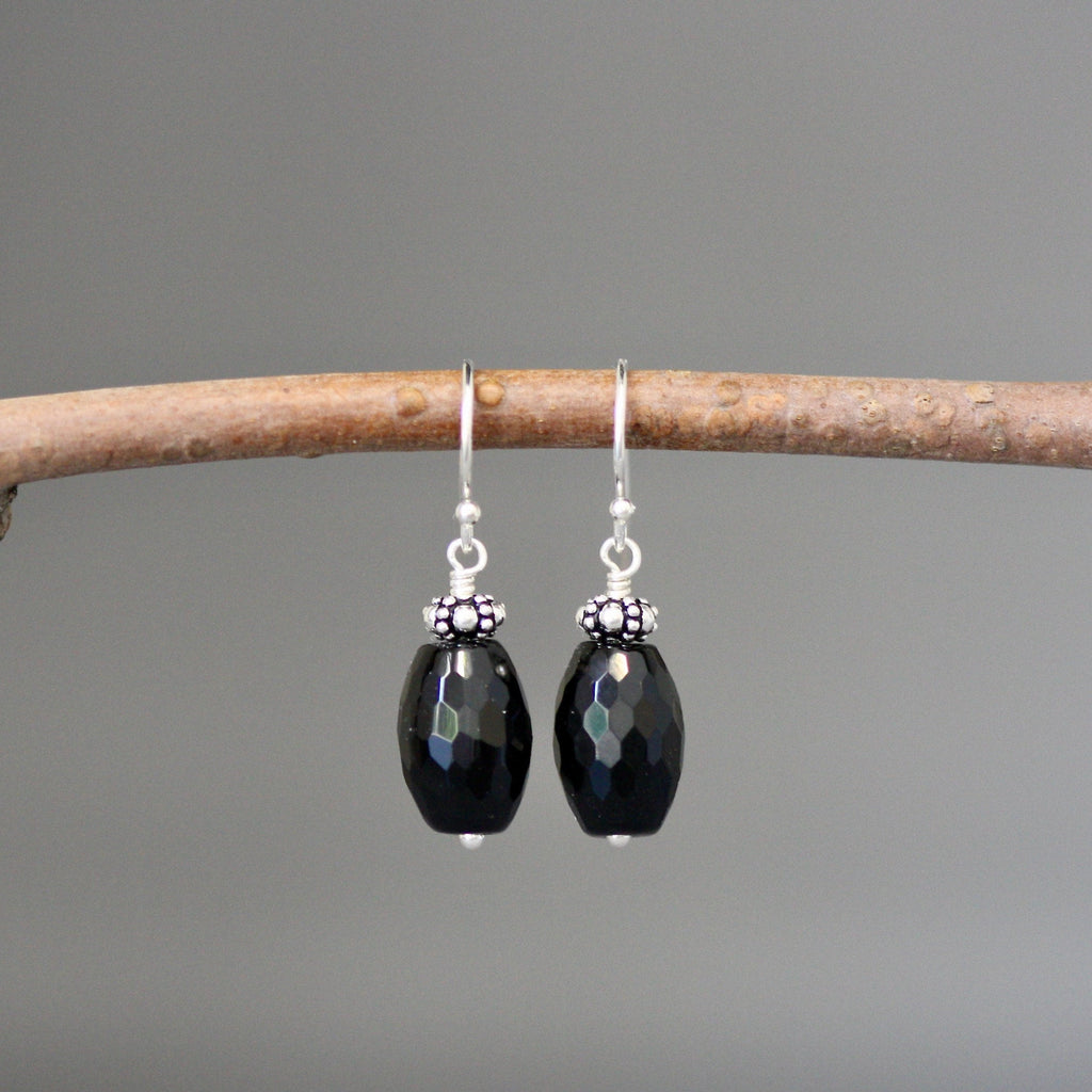 Black Onyx Barrel and Bali Sterling Silver Beaded Statement Necklace