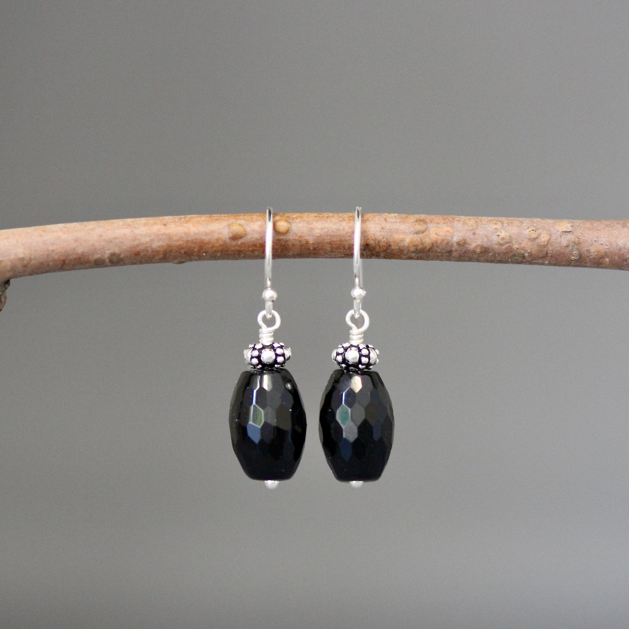 Black Onyx Barrel and Bali Sterling Silver Beaded Statement Necklace