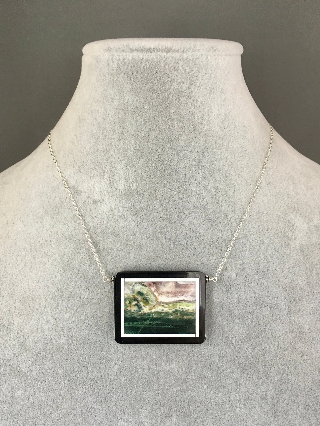 Picture Jasper and Black Onyx Framed Pendant Necklace in Sterling Silver