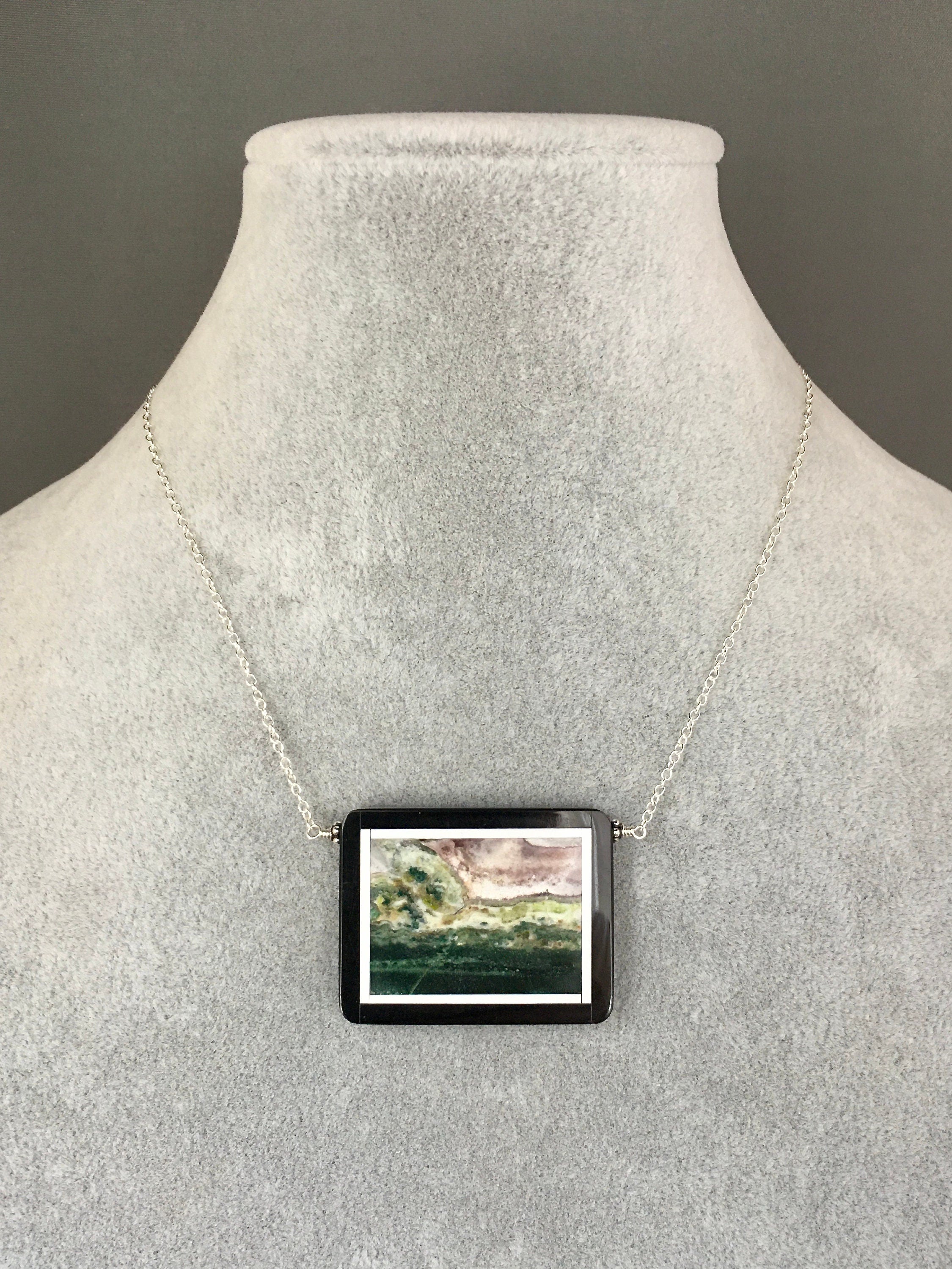 Picture Jasper and Black Onyx Framed Pendant Necklace in Sterling Silver