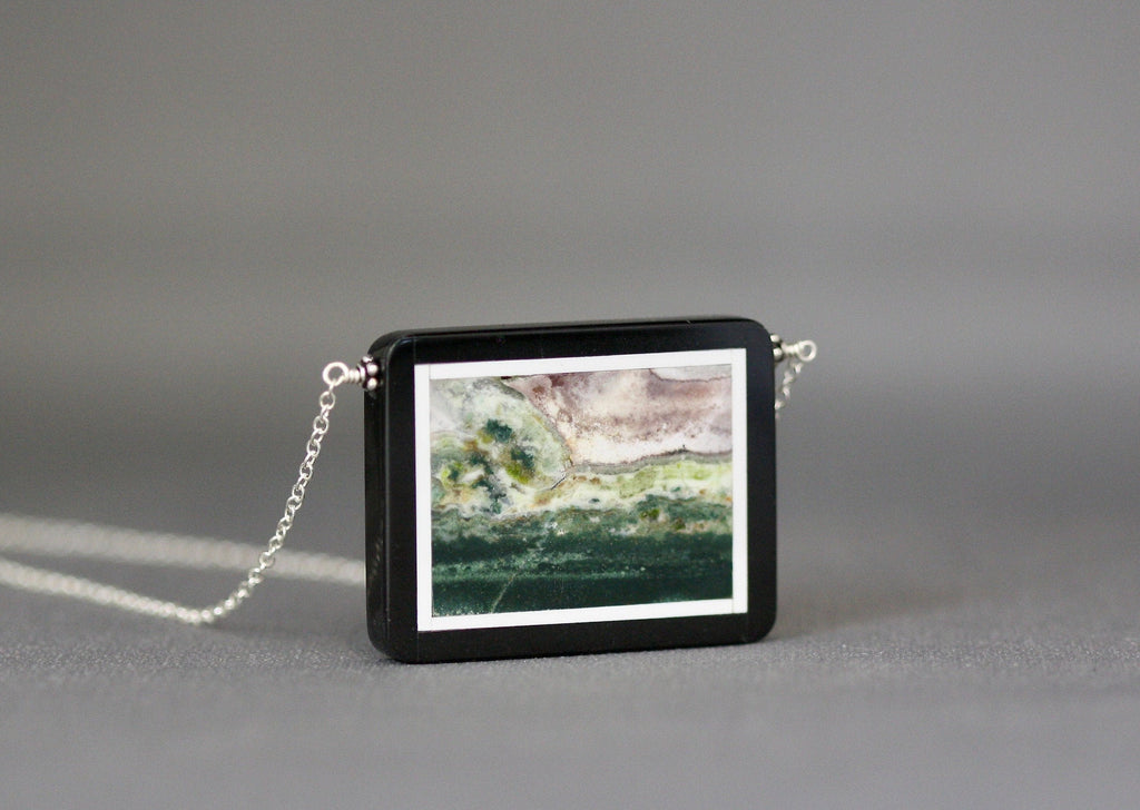 Picture Jasper and Black Onyx Framed Pendant Necklace in Sterling Silver