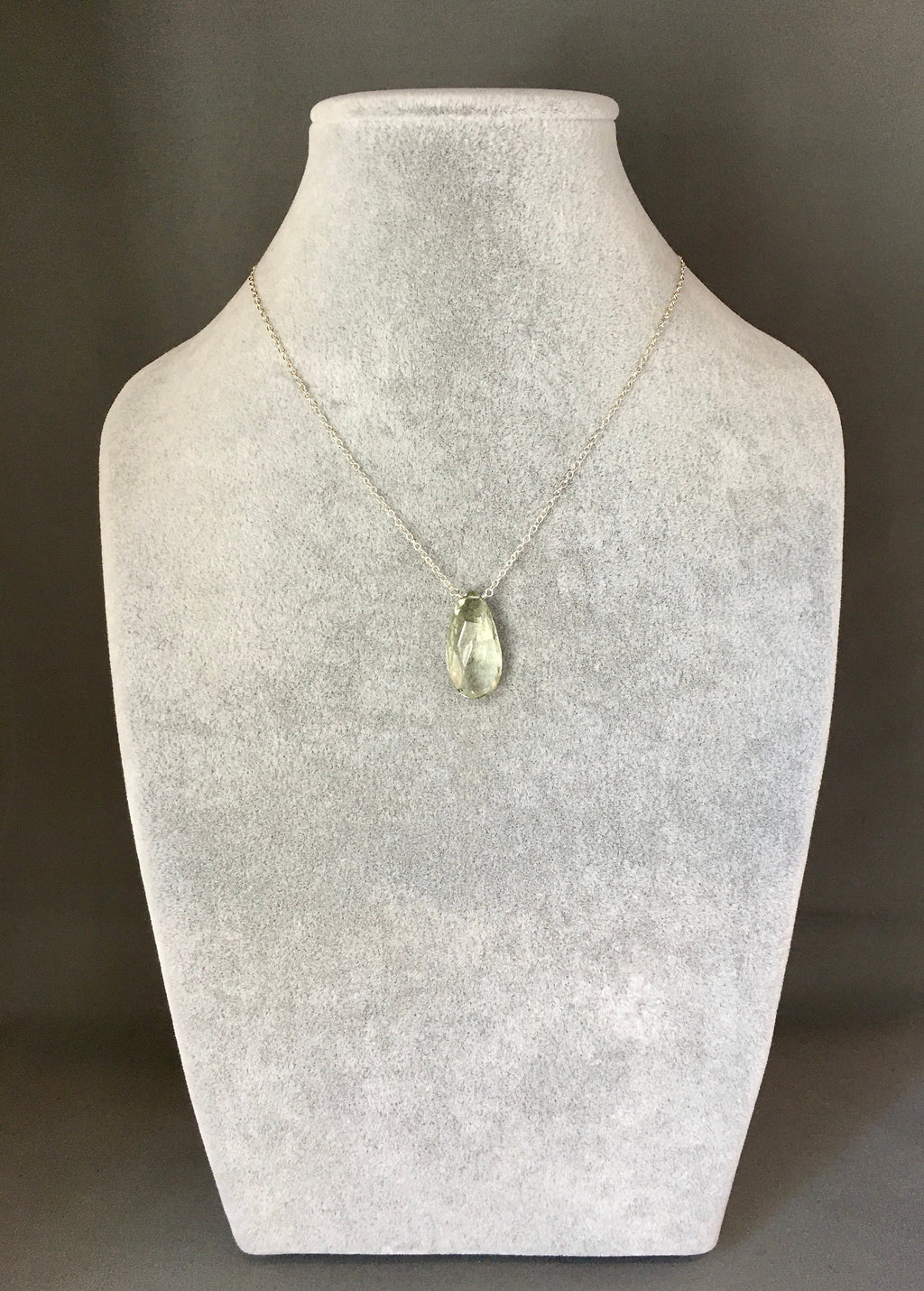 Green Amethyst Teardrop Gemstone Pendant Necklace in Silver