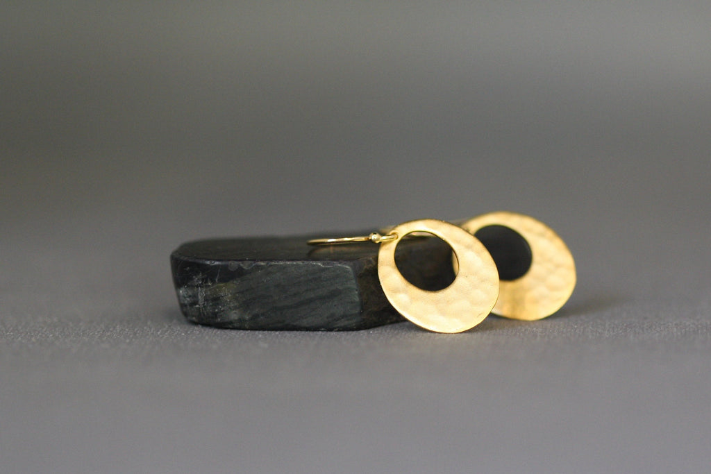 Hammered Matte Gold Vermeil Oval Cutout Dangle Earrings