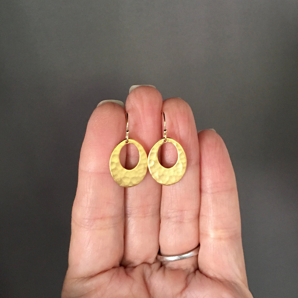 Hammered Matte Gold Vermeil Oval Cutout Dangle Earrings
