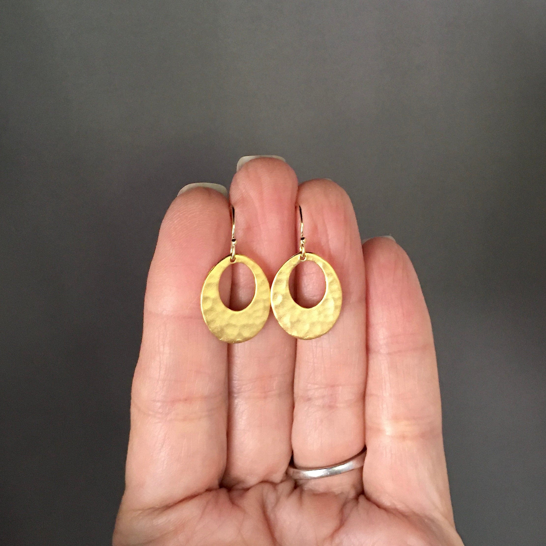 Hammered Matte Gold Vermeil Oval Cutout Dangle Earrings