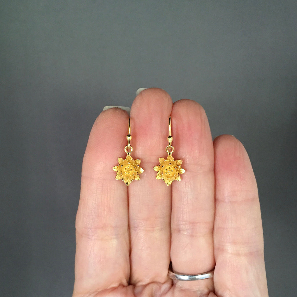 Gold Vermeil Sunburst Flower Dangle Earrings