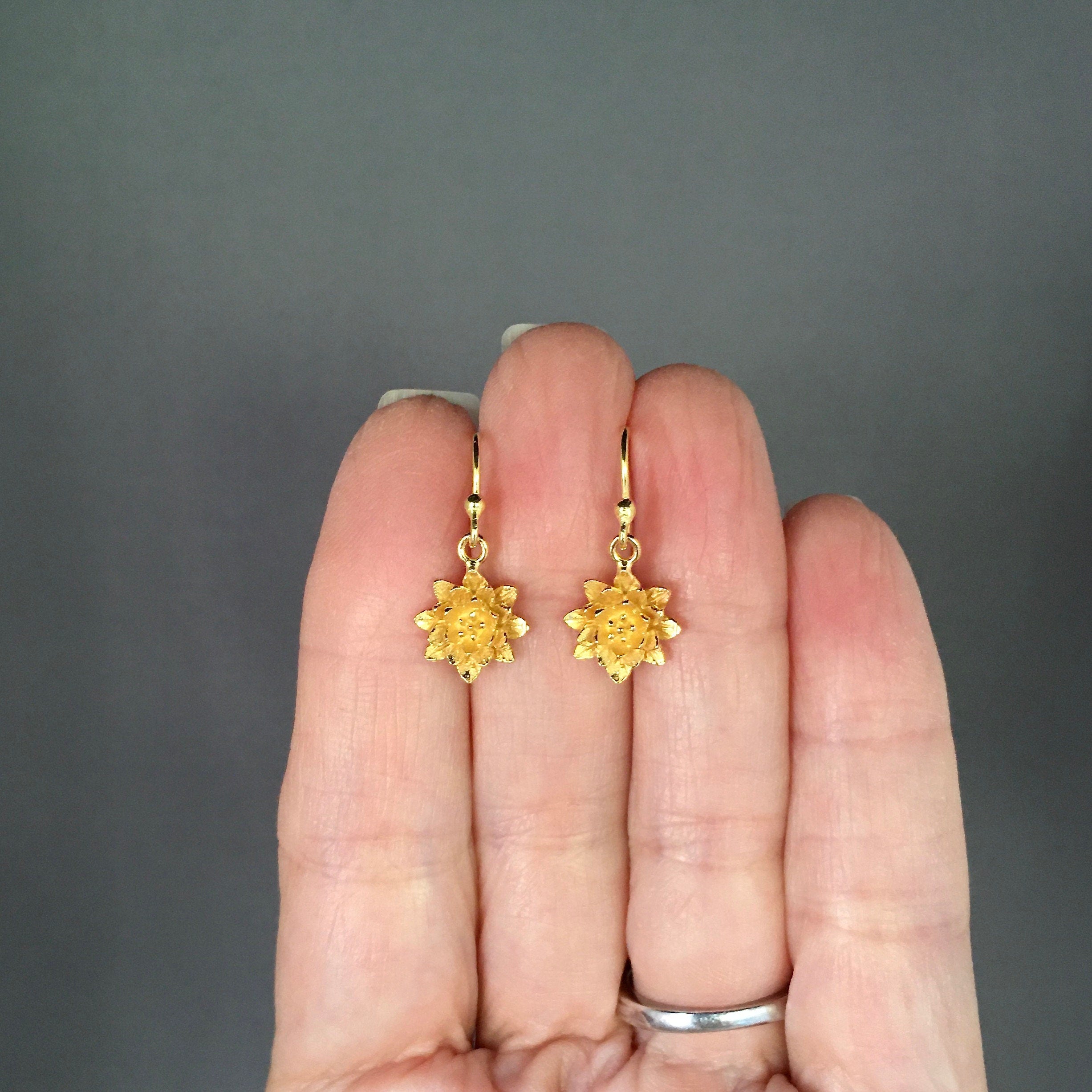 Gold Vermeil Sunburst Flower Dangle Earrings