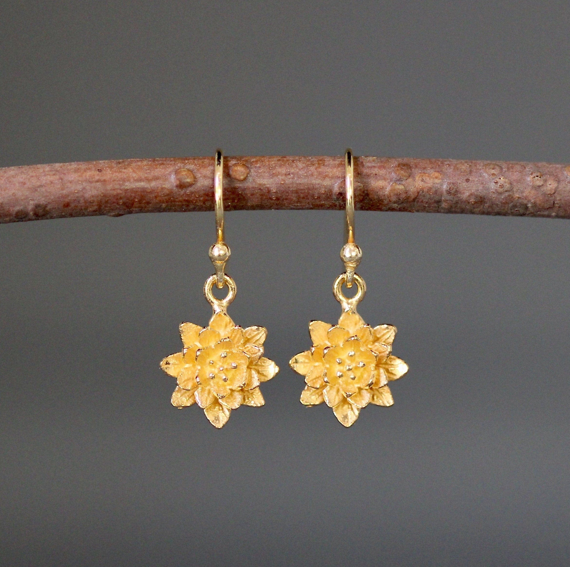 Gold Vermeil Sunburst Flower Dangle Earrings