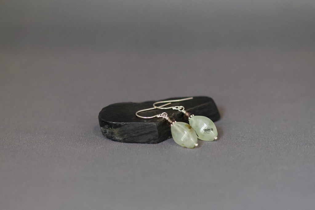 Prehnite and Smokey Quartz Sterling Silver Dangle Earrings